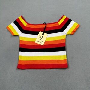NWT 8 Birdies Australia Striped Knit Top Womens S Colorful Short Sleeve Crop Top